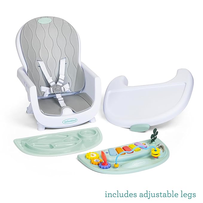 Infantino Music & Lights 8-in-1 Convertible High Chair for Babies & Toddlers, Interactive Lights & Sounds, Removable Legs, Wipe-Clean Seat with Tray, Ages 6 Months+