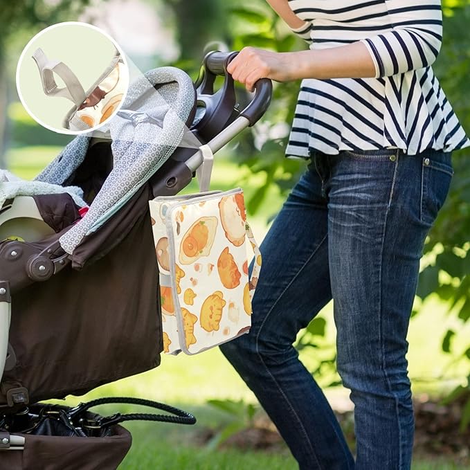 Portable Diaper Changing Pad Travel Baby Changing Mat Waterproof Diaper Changing Mat Foldable Lightweight Baby Changer with Built-in Pillow Orange British Shorthair Cute