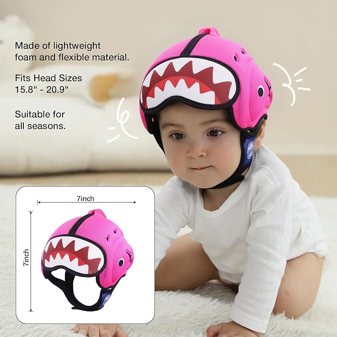 Mambobaby Baby Head Protector Helmet for Crawling and Walking, Breathable Soft Helmet, Ultra-Lightweight & Adjustable, Prevents Bumps Safety Helmet for Infants Toddlers 6-24 Months (Sweetie Shark)