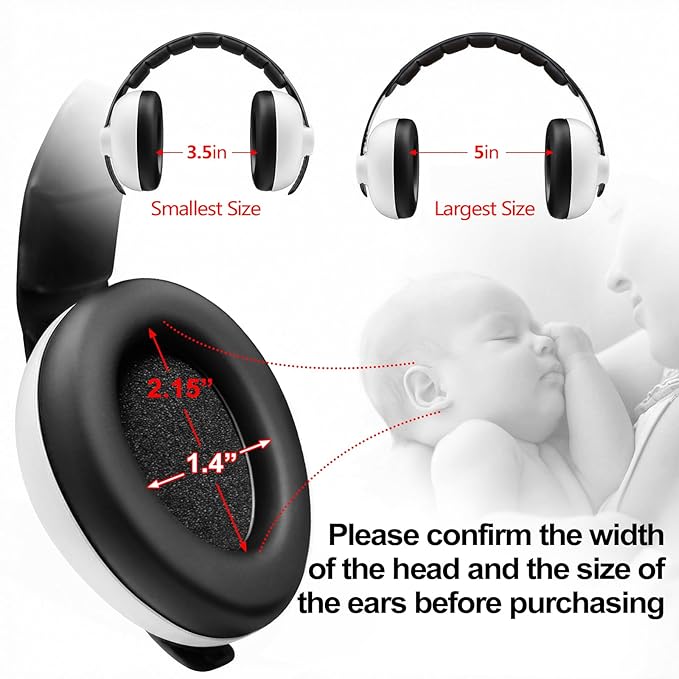 BBTKCARE Baby Headphones Noise Cancelling Headphones for Babies for 3 Months to 3 Years - white