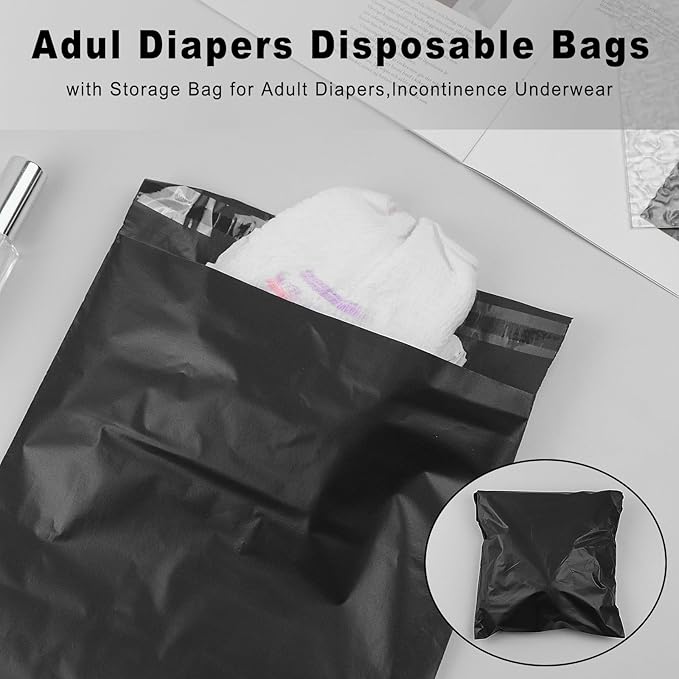 100 Pack Adult Diaper Disposal Bags,Black Disposable Incontinence Pad bags 9.84 x 13.78inches Adult Diapers Disposable Bags with Storage Bag for Adult Diapers,Incontinence Underwear