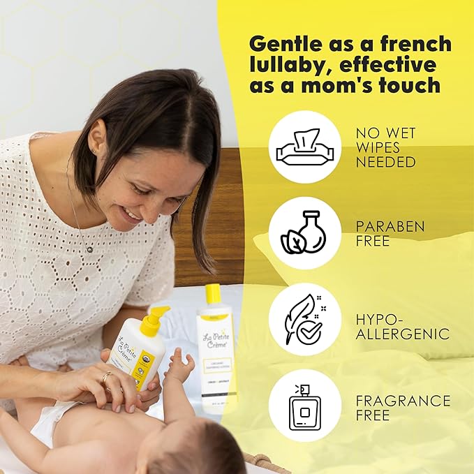 La Petite Creme French Premium Diapering Lotion (20 oz) & Organic Diaper Balm (4 oz) - Healing and Nourishing Diaper Cream, Gentle & Safe Liniment Baby Lotion - USDA & EWG Certified - Baby Essentials
