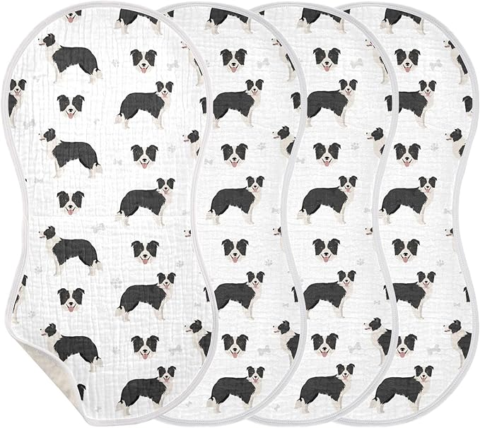 vvfelixl Baby Burp Cloths Border Collie Black Baby Newborn Cotton Burping Cloths Set Baby Washcloths 4 Pack