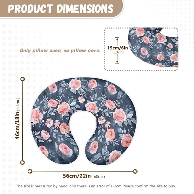 Vinatge Flower Nursing Pillow Cover for Baby Boys Girls, Breathable Breastfeeding Pillow Slipcover Cushion Cover, Soft Fabric Fits Snug On Infant, Fits for Nursing Pillow Newborn