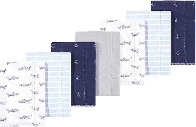 Luvable Friends Hudson Baby Flannel Burp Cloths 7pk, Ocean Sharks