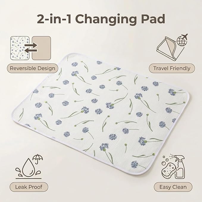 Baby Diaper Changing Pad, 19.7"x25.6" Waterproof Changing Pad Liners with 100% Muslin Cotton Front Top and Leather Back, Soft and Absorbent Portable Changing Mat for Travel, Changing Station