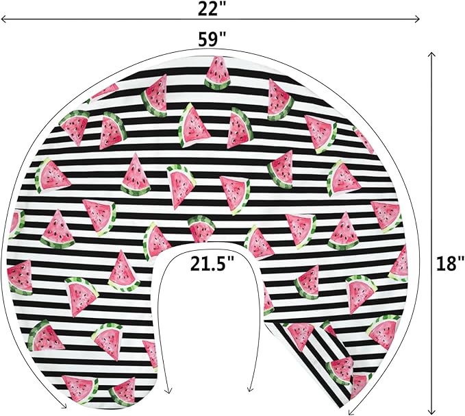 Watermelon Black and White Stripes Baby Nursing Pillow Covers for Boy Girl Tropical Summer Fruits Nursery Slipcovers for Breastfeeding Pillows Beach Vacation Soft Stretchy Covers for Newborn Infant