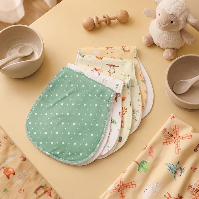 SmoothNovelty 5 Pack Farm Animals Baby Burp Cloths Soft Absorbent Burping Rags for Newborns 19"x9" Spit up Cloths for Boy Girl Newborn Baby Shower Registry Gifts Set Nursery Decor