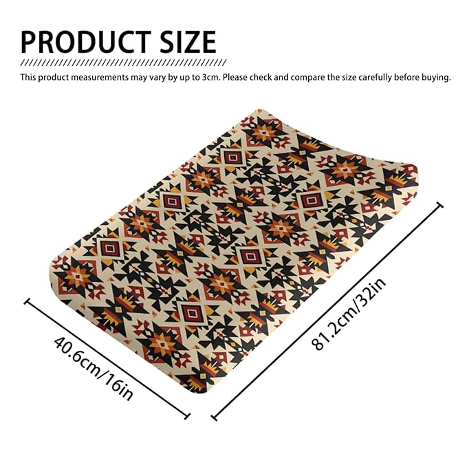 Western Tribal Pattern Baby Changing Pad Cover, Unisex Native American Geometric Nursery Diaper Changing Table Pad Mat Sheet for Boys Girls-16x32