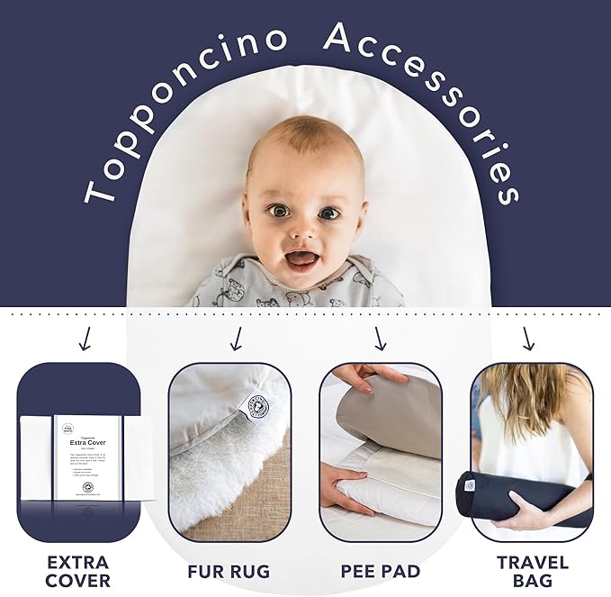 Montessori Baby Topponcino | Multifunctional Authentic Montessori Design | Simple Newborn Holding & Feeding Baby Support Pillow | Clean Infant Tummy Time Mat (Organic, Pure White)