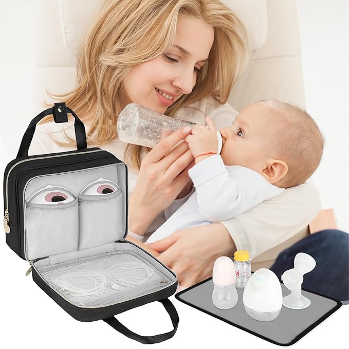 Wearable Breast Pump Bag with Cooler Compartment Compatible with Momcozy M5/S12 Pro, Elvie & Medela Pump in Style, Carrying Case with a Ice Pack & Waterproof Mat for Breast Pump and Accessories, Black