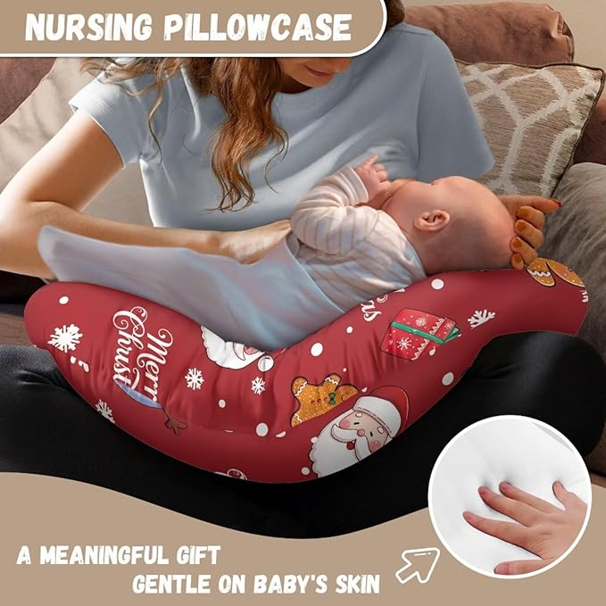 Nursing Pillow Cover Christmas Snowman Stretchy Removable Cover for Breastfeeding Pillows Elephant Soft Comfortable Slipcover Snug Fits On Infant Nursing Pillow