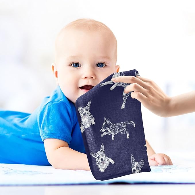 vvfelixl Baby Muslin Washcloths Blue Heeler Dog Baby Burp Cloths Cotton Babys Face Towel for Infants Soft 11.8 X 11.8 in, 3 Pack