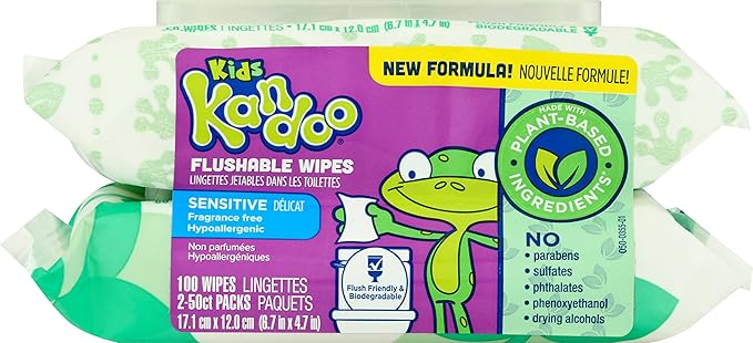Kandoo, Flushable Wipes Sensitive Toddler Flip Top Lid, 100 Count
