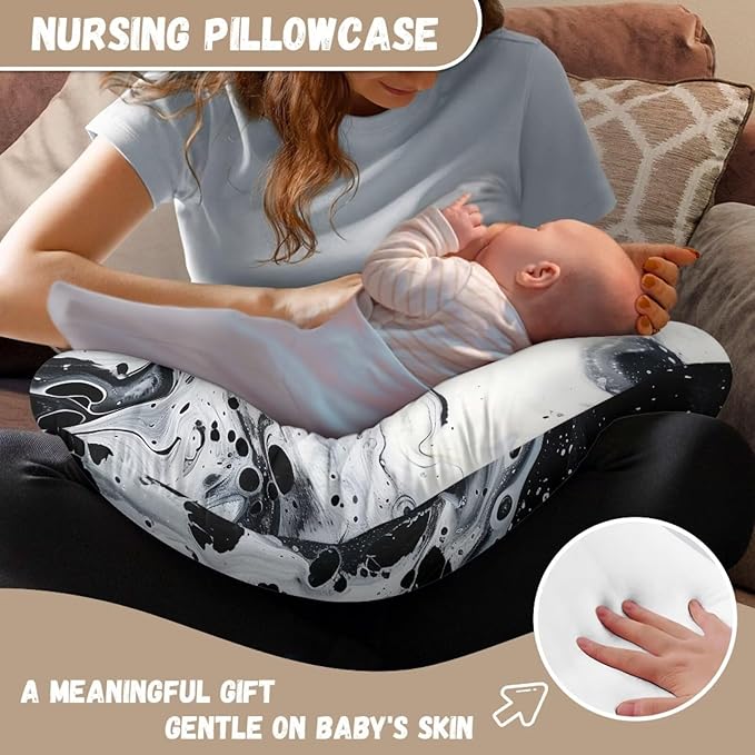 Nursing Pillow Cover Stretchy and Soft Nursing Cover for Breastfeeding Pillows Pillow Slipcover for Baby Girls Boys Newborn White and Black