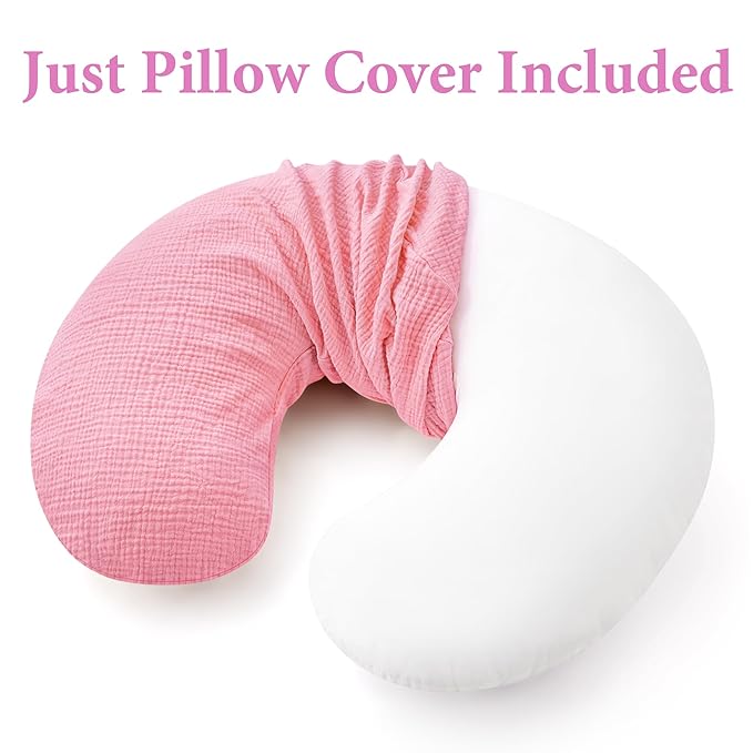 Pro Goleem Muslin Nursing Pillow Cover, 100% Cotton Soft Breathable Feeding Pillow Slipcover for Breastfeeding Moms, Fits Standard Infant Nursing Pillow, for Boys and Girls, 2 Pack (Pink&Purple)