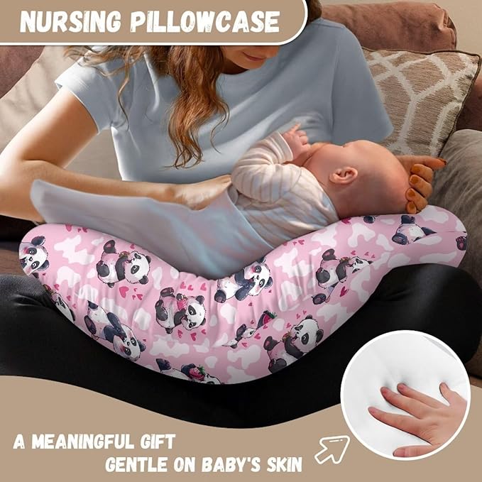Pink Panda Nursing Pillow Cover for Feeding Pillow U-Shaped Breastfeeding Pillow Cover Hidden Zipper Design Soft and Skin-Friendly