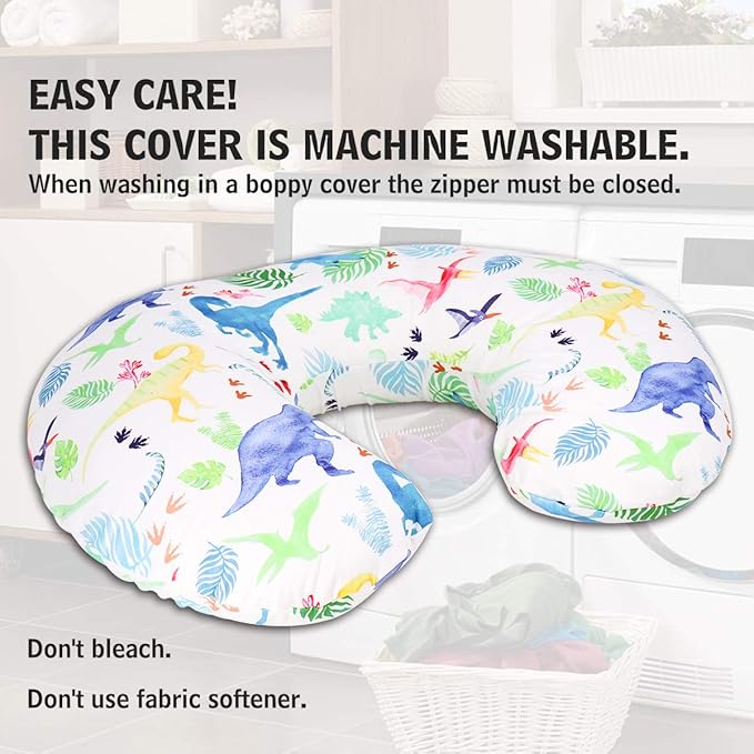 Dinosaur Nursing Pillow Cover, Breastfeeding Pillow Slipcover for Baby Boys & Girls, Nursing Pillow Case for Newborn, Soft Fabric Fits Snug On Infant, Washable & Breathable, Watercolor Dinosaur