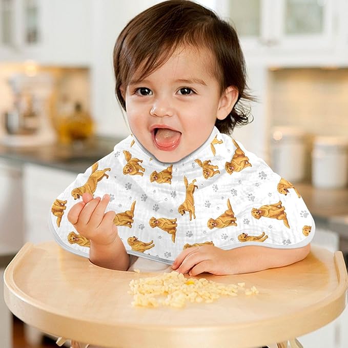 4 Pack Muslin Burp Cloths Golden Dogs Paw Prints White Cotton Baby Burp Cloths Ultra Absorbent and Soft Thick Burping Cloth for Newborn Boys Girls 22x11 Inch