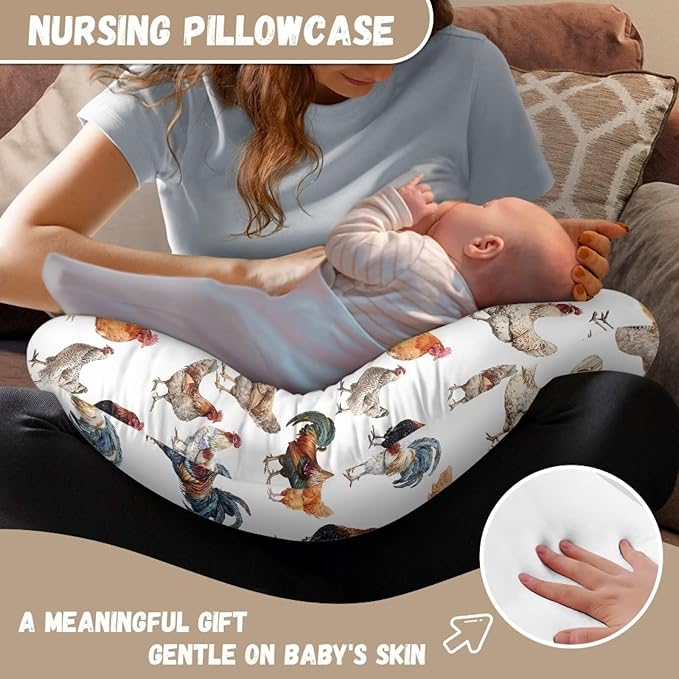Nursing Pillow Cover with Zipper Covers Roosters Soft Breastfeeding Cover for Nursing Pillow Unisex Nursing Pillow Slipcovers Machine Wash & Quick Dry