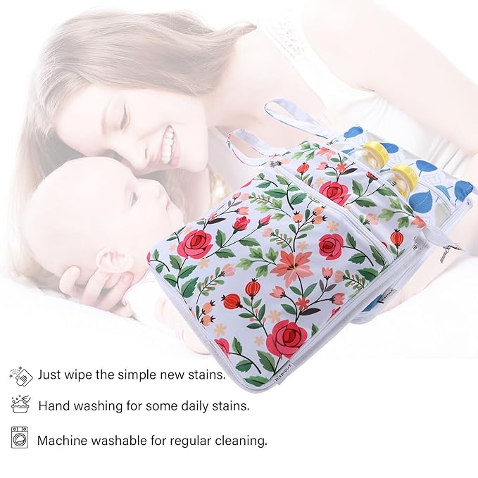 Breast Pump Bag Wet/Dry Bag with Preparation Place Mat, Waterproof Pump Parts Storage Bag for Moms Pumping at Work or Outdoors(Romantic flowers)