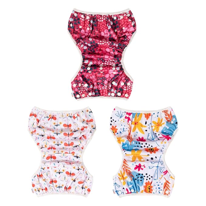 ALVABABY Cloth Swim Diaper 3pcs Baby/Toddler/Infant Snap Reusable Adjustable Swimming Diaper Baby Boy and Girl 3SWY32 Small (Pack of 3)