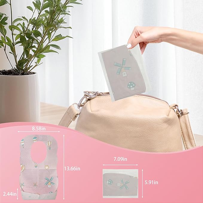 30 Pcs Disposable Bibs, Individually Packaged with Catcher and Leakproof Liner for Toddler Feeding, Baby Travel Essential for Girls