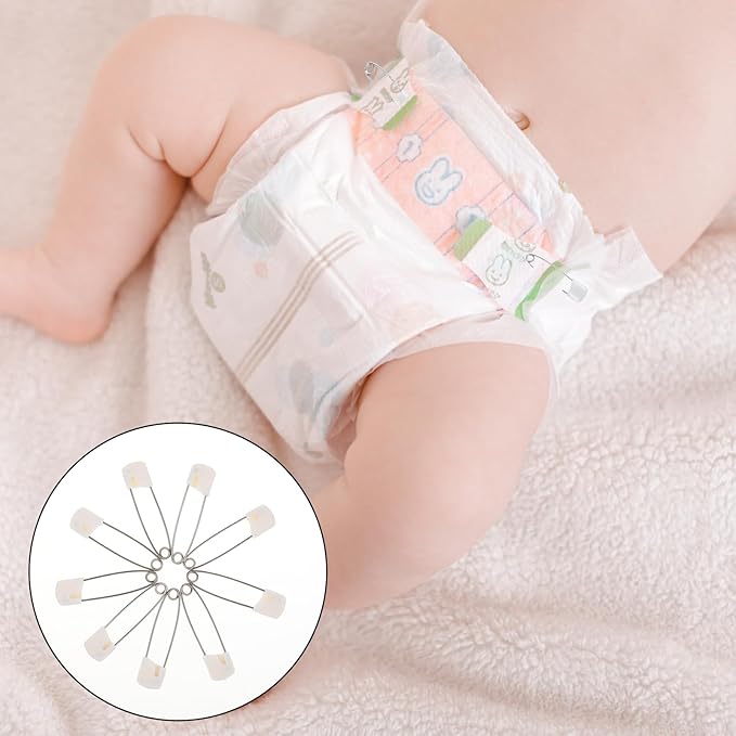 Giantree 50 Pcs Safety Pins, Safety Pins for Clothes, Baby Safety Pin, Diaper Pins Stainless Steel Traditional Safety Pin, Plastic Head Cloth Diaper Pins with Locking Closures Stainless Steel(5.5CM)
