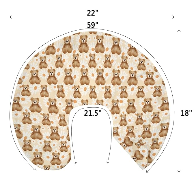 Vintage Bear Daisy Baby Nursing Pillow Covers for Boy Girl Retro Bears Boho Floral Nursing Slipcovers for Breastfeeding Pillows Boho Animals Soft Stretchy Removable Covers for Newborn Infant