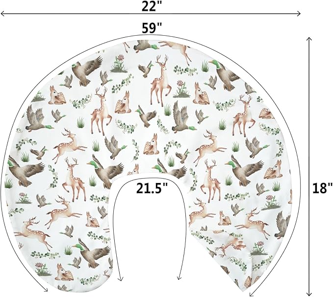 Wild Animals Hunting Baby Nursing Pillow Covers for Boy Girl Mallard Duck Deer Green Leaves Nursery Pillowcase for Breastfeeding Pillows Country Animal Hunters Soft Stretchy Slipcovers for Newborn