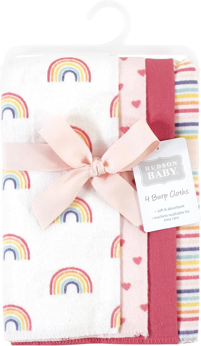 Hudson Baby Cotton Poly Flannel Burp Cloths Multipack, Creative Rainbow 8-Pack, One Size
