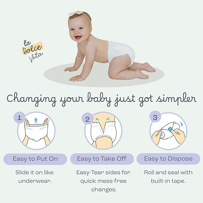 The Responsive Diaper Size 3 (17-28 Ibs), 40 Ct Italian Premium Design, No-Tape Flexible Fit Pull-Up Disposable Diapers for Babies, Soft, Unscented & Hypoallergenic, 12 Hrs Leak Protection