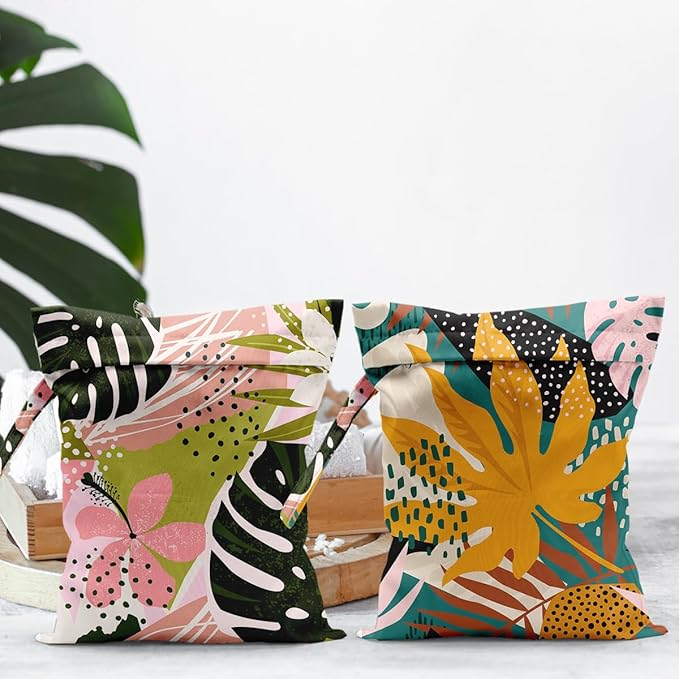 Summer Tropical Palm Leaves Pattern Wet Bag Waterproof Cloth Diaper Wet Dry Bag for Travel Beach Pool Daycare Soiled Toddler Items Yoga Gym - 2pcs