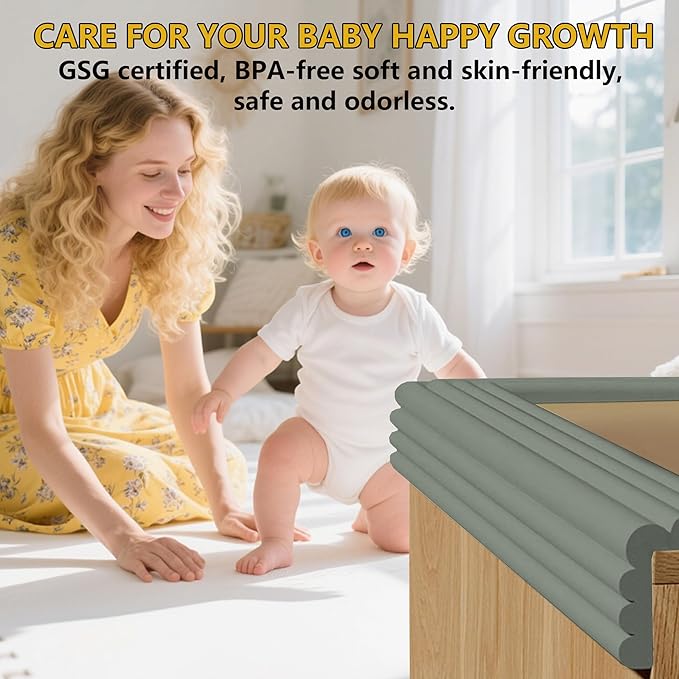6.5ft Baby Edge Corner Protector, Extra Thick Soft Foam Padding with Strong Adhesive Double Sided Tape, Safety Guards for Sharp Edges of Tables, Desks, Beds, Cabinets Fireplace for Home/Nursery(Gray)