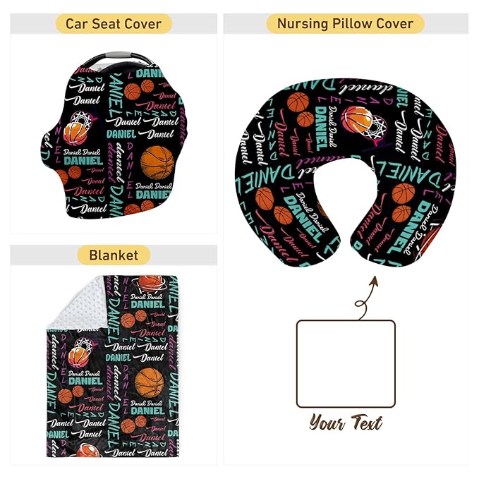 Baby Nursing Pillow Cover - Personalized Name Basketball Theme Breastfeeding U-Shaped for Bottle Feeding, Ultra Soft Comfortable Breastfeeding Pillow Cover for Infant Baby Boys and Girls