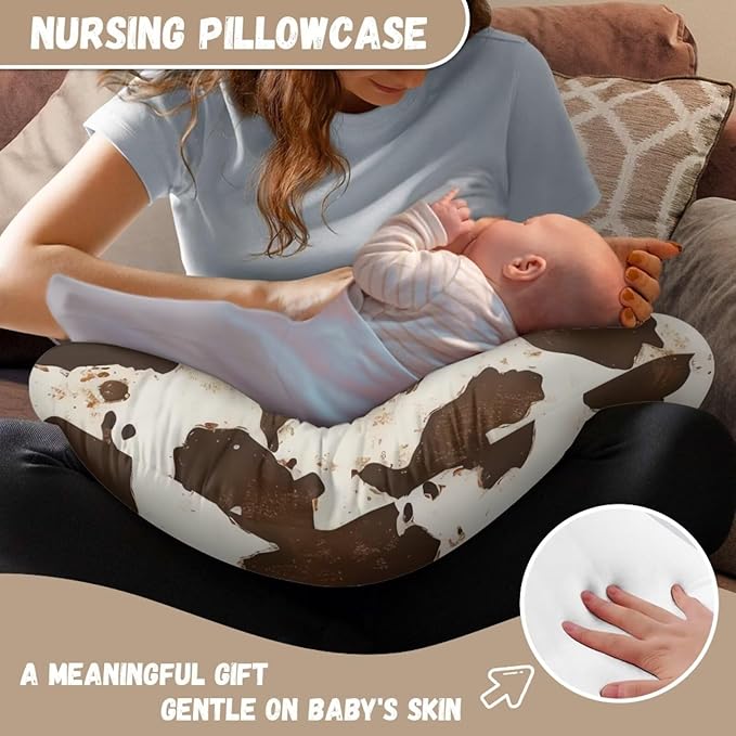 Brown Cowhide Nursing Pillow Cover for Baby Boy Soft Breastfeeding Pillow Slipcover Cow Baby Girl Newborn U-Shaped Breastfeeding Pillow Covers Fits for Infant Support