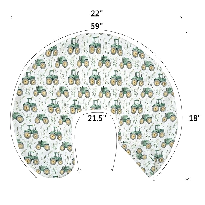 Watercolor Green Tractors Baby Nursing Pillow Covers for Boy Girl Farm Tractors Boho Leaves Nursery Feeding Pillowcase for Breastfeeding Pillows Farm Life Soft Stretchy Slipcovers for Newborn Infant
