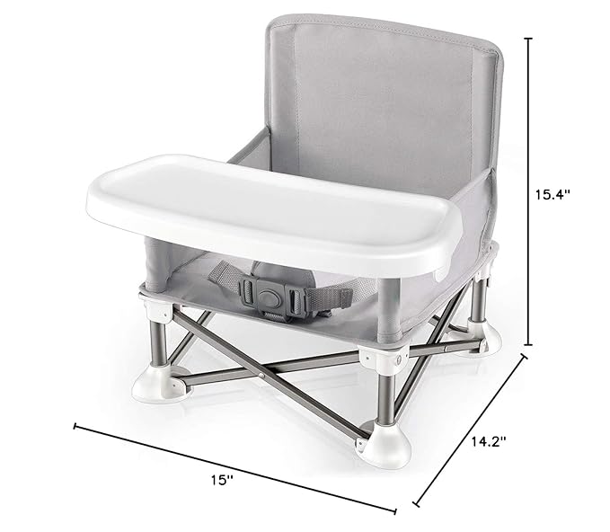 Serene Life Baby Seat Booster -Space Saver Toddler Booster Seat - Portable Pop and open Sit Folding Booster Feeding Chair - Safety Belt/Food Tray/Travel Bag - SereneLife SLBS66, Grey, 6 Piece Set