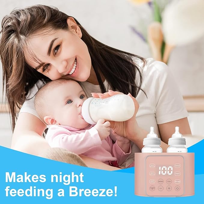 Baby Bottle Warmer 9-in-1 Multifuntion Breast Milk Warmer, Fast Baby Food Heater & Defrost Warmer with Timer for Twins, LCD Display Accurate Temperature Adjustment, 24H Constant Mode (Rose)