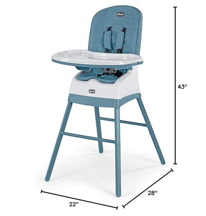 Chicco Stack Hi-Lo 6-in-1 Multi-Use Convertible High Chair, Reclines for Babies and Toddlers, Easy-Clean Baby High Chair Booster Toddler Seat Combo | Tide/Blue/Green