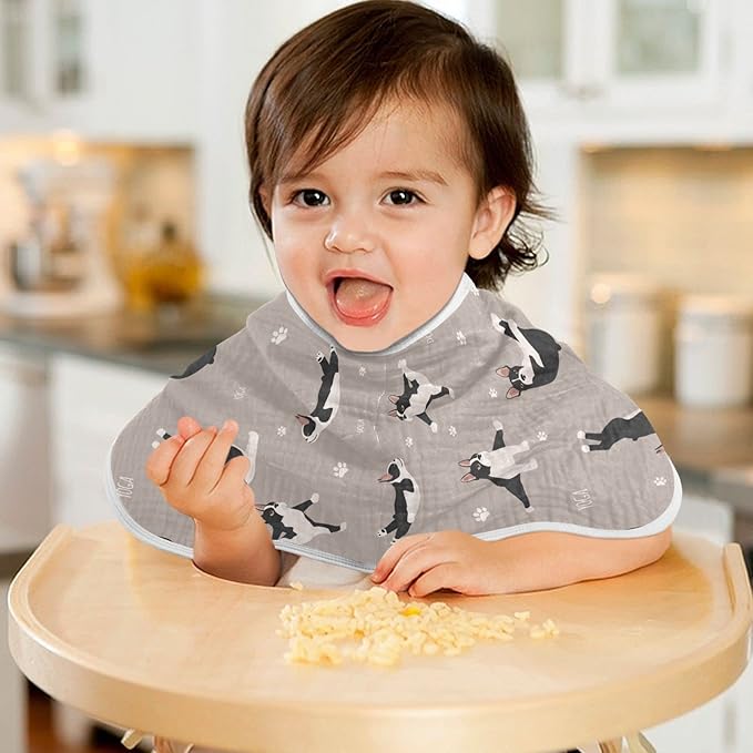 Yoga Boston Terrier Dog Pattern Muslin Burp Cloths for Baby 4 Pack 100% Cotton Baby Washcloths Bibs for Boy Girl