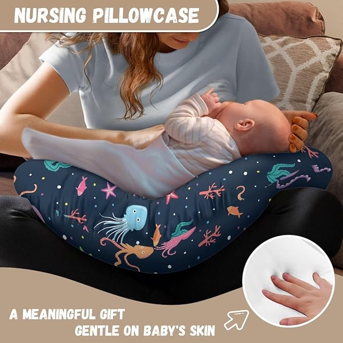 Colorful Octopus Nursing Pillow Cover, Fits The Original Support for Breastfeeding, Bottle Feeding, and Bonding Comfortable Slipcover for Baby Girl and Boy