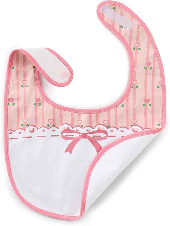 Littleforbig Cotton Waterproof Printed Pink Floral Adult Bib with Adjustable Hook-and-Loop Fastener Closure