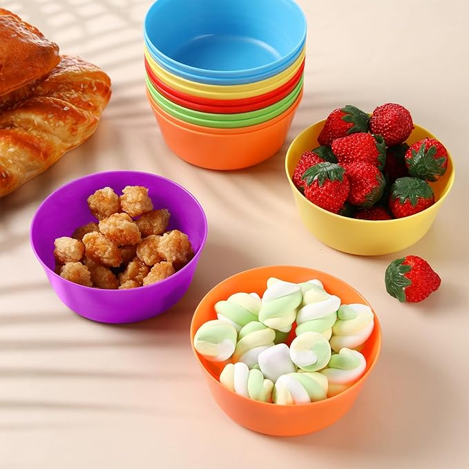 Foaincore Kids Plastic Bowls 10 oz Cereal Snack Microwave Dishwasher Safe Toddler Bowls Kids Colorful Snack Children Salad Dessert Soup Supplies(72 Pcs)