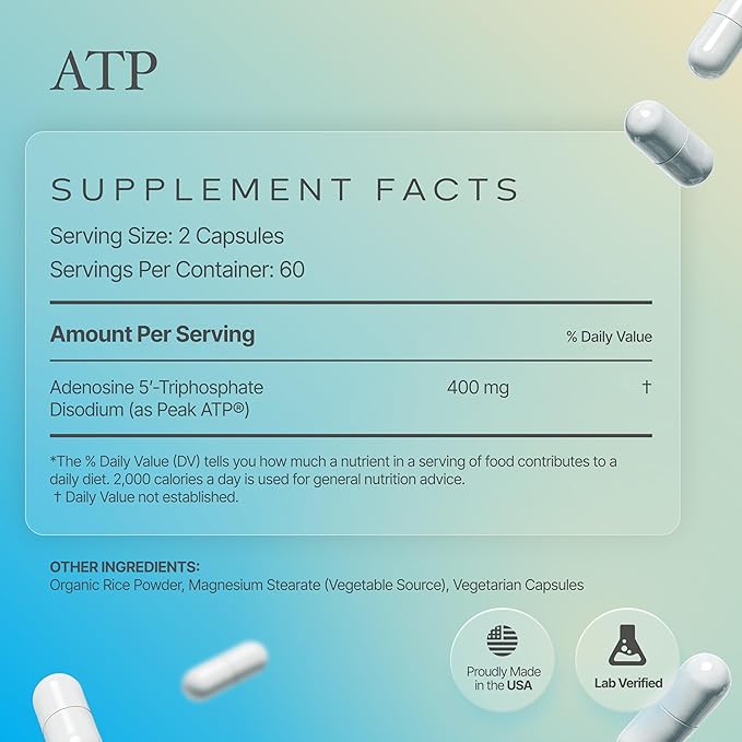 Prime Powders ATP Capsules - 120 Capsules - Adenosine Triphosphate Disodium - 400mg per Serving - Boost Energy Endurance Stamina