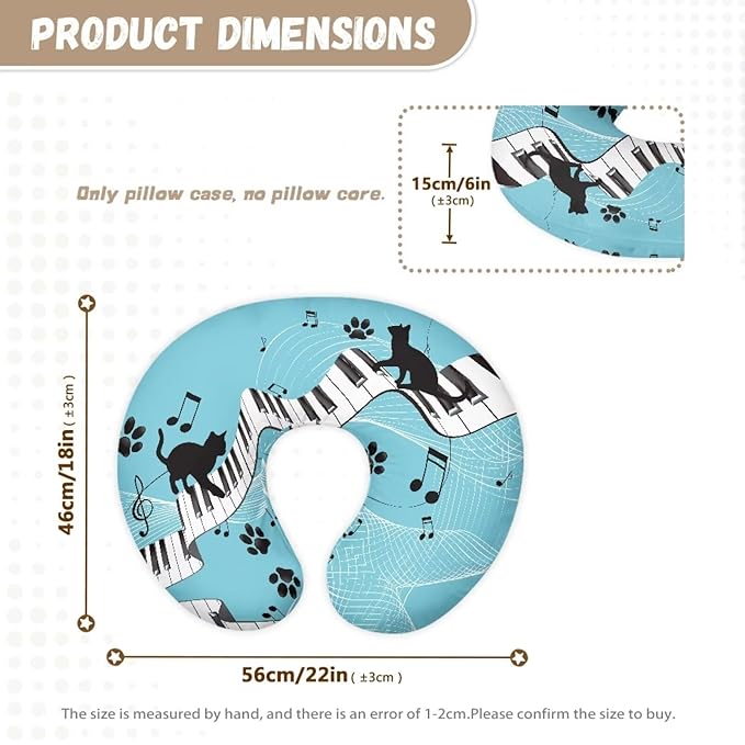 Black Cat Piano Boys Girls Breastfeeding Pillow Cover Ultra Soft Breathable Nursing Support Pillow Cover with Hidden Zipper Infant Feeding Cushion Case for New Parents