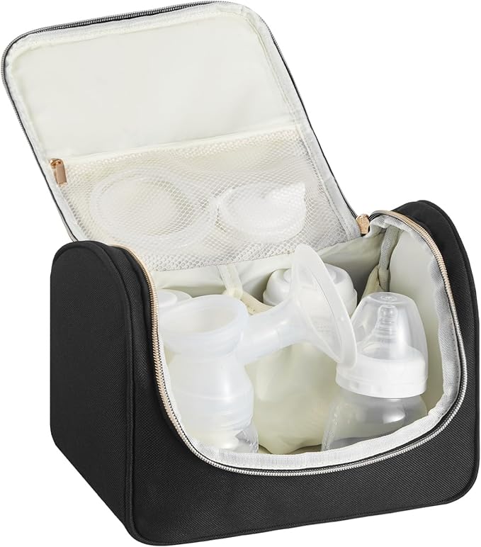 VEVOR Wearable Breast Pump Bag, Breast Feeding Bag with Waterproof Mat, Compatible with Momcozy, Medela & Elvie Pumps, Portable Pump Carrying Case for Work, Travel and Family Use, Black