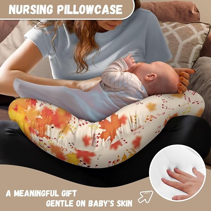 Maple Leaf Note Baby Fashion Nursing Pillow Cover Baby Breastfeeding Slipcover Newborn Safety and Comfy Cover for Daily Life, 1 Pack