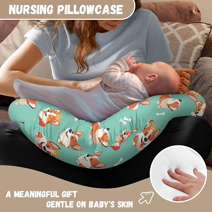 Cute Corgi Dog Nursing Pillow Cover Feeding Pillow Cover for Newborn Boys Girls Hidden Zipper Design Nursing Pillow Case U-Shaped Soft and Skin-Friendly