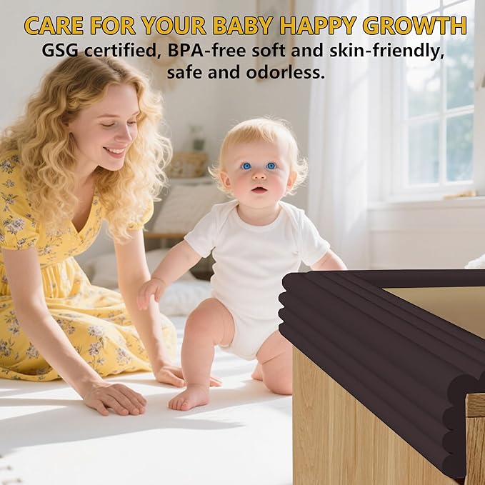 6.5ft Baby Edge Corner Protector, Extra Thick Soft Foam Padding with Strong Adhesive Double Sided Tape, Safety Guards for Sharp Edges of Tables, Desks, Beds, Cabinets Fireplace for Home/Nursery(Brown)